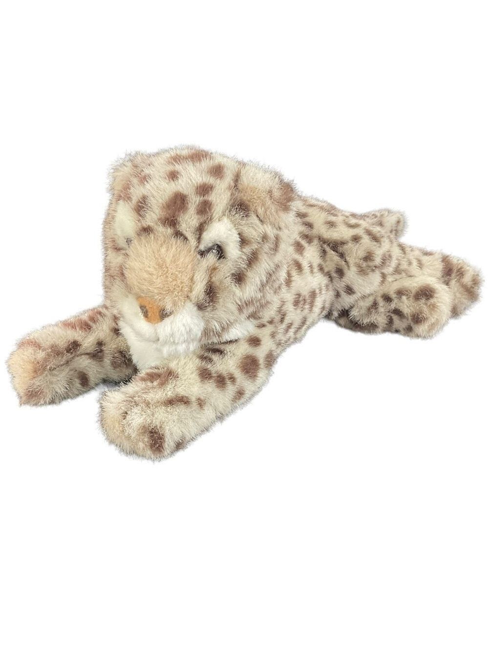 Vintage A&A Plush Snow Leopard Stuffed Animal Toy 1992 Laying down